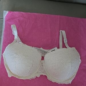 PINK Victoria's Secret Floral Lace Bra - Cream